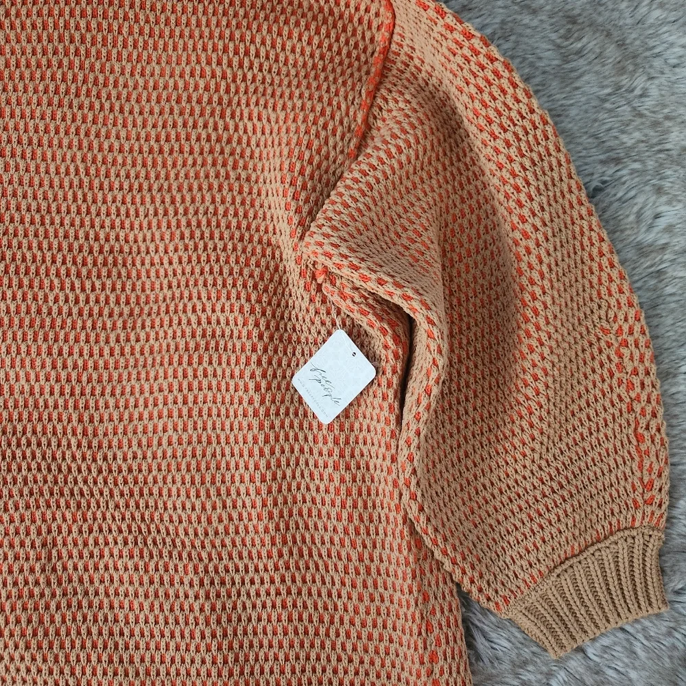Free People Maisie Oversized Sweatshirt Camel Tangerine Combo Women's Size Small